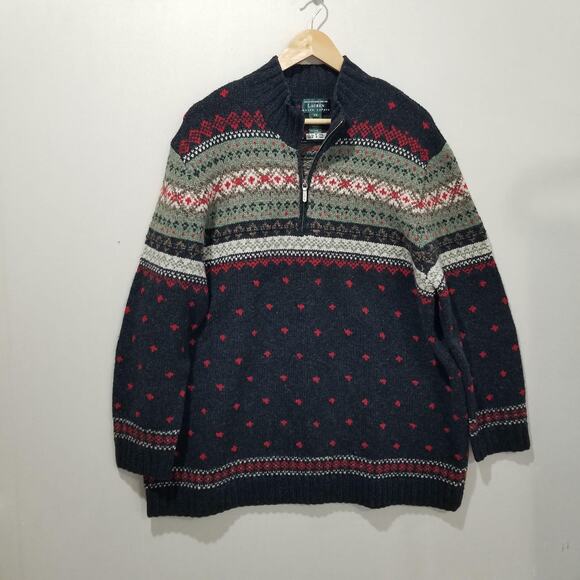 Lauren Ralph Lauren Sweater Mens 2X Fair Isle Quarter Zip Lambswool Hand Knit - Picture 7 of 7